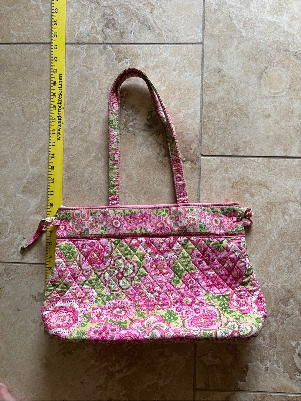 Vera Bradley Quilted Floral Tote Bag in Pink and Green - Picture 2 of 4